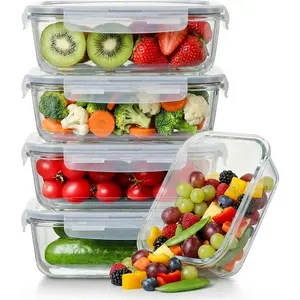 5 Pack 36oz Borosilicate Glass  Storage Containers Set with , Freezer Meal Prep Containers, Airtight Bento Lunch Container Set, Oven, Freezer and Dishwasher Safe, , Kitchen Storage Set