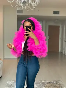 Tulle crop hooded jacket