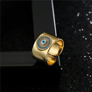 New Arrival: 18K Gold-Plated Copper Micro-Pavé Jewelry — 11mm Wide Open "Evil Eye" Ring