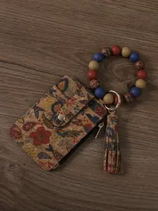 Vintage Boho Style Keychain, Stylish Keychain, Floral & Geometric Pattern Beaded Keychain with Card Holder Set for Women & Girls, Fashion Accessories for Daily Use