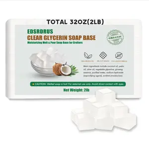 2LB Unscented Glycerin Soap Base DIY Handmade Soap Moisturizing Melt and Pour Soap Base for Crafting, Vegetable Glycerin & Coconut Oil, Easy to Cut (Transparent, 2LB)