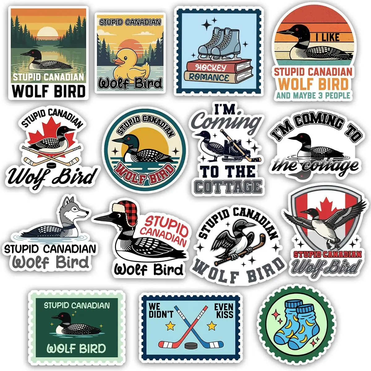 Canadian Wolf Bird Sticker Pack, Funny Ice Hockey Romance Sticker, Gay Couple LGBT Gift, Hockey Romance Decoration for Laptop Tablet Bedroom Water Bottle Helmet Vehicles