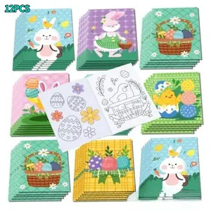 12pcs Easter Mini DIY Coloring Book & Egg Hunt Game - Bunny Themed Cartoon Doodle Pad, Coloring Gift Book, Creative Supplies for Parent-Child Bonding and Birthday Parties,Bunny & Egg Themed Doodle and Painting Pad,Holiday Decor