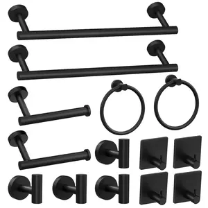14-Pieces Matte Black Bathroom Accessories Set, Stainless Steel Bathroom Hardware Set, Bath Towel Bar Set, Towel Racks for Bathroom Wall Mounted