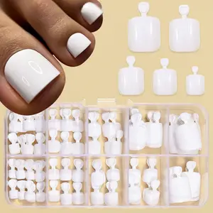 120 Pieces Pure White Short Square Toenails, DIY Press on Toe Nails, Nail Art