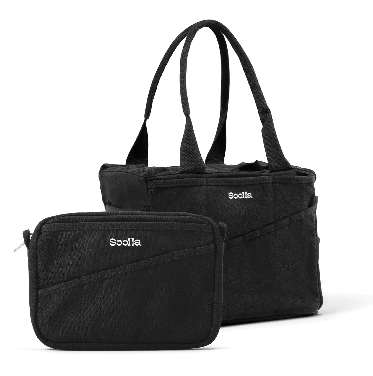Soolla Studio 2-Piece Bag and Pouch Bundle, Blackout Home Organizer Storage Set with Organized Pockets, A5 Fit, Machine Washable