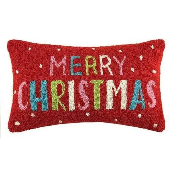 Colorful Merry Christmas Message Red Decorative Throw Pillow