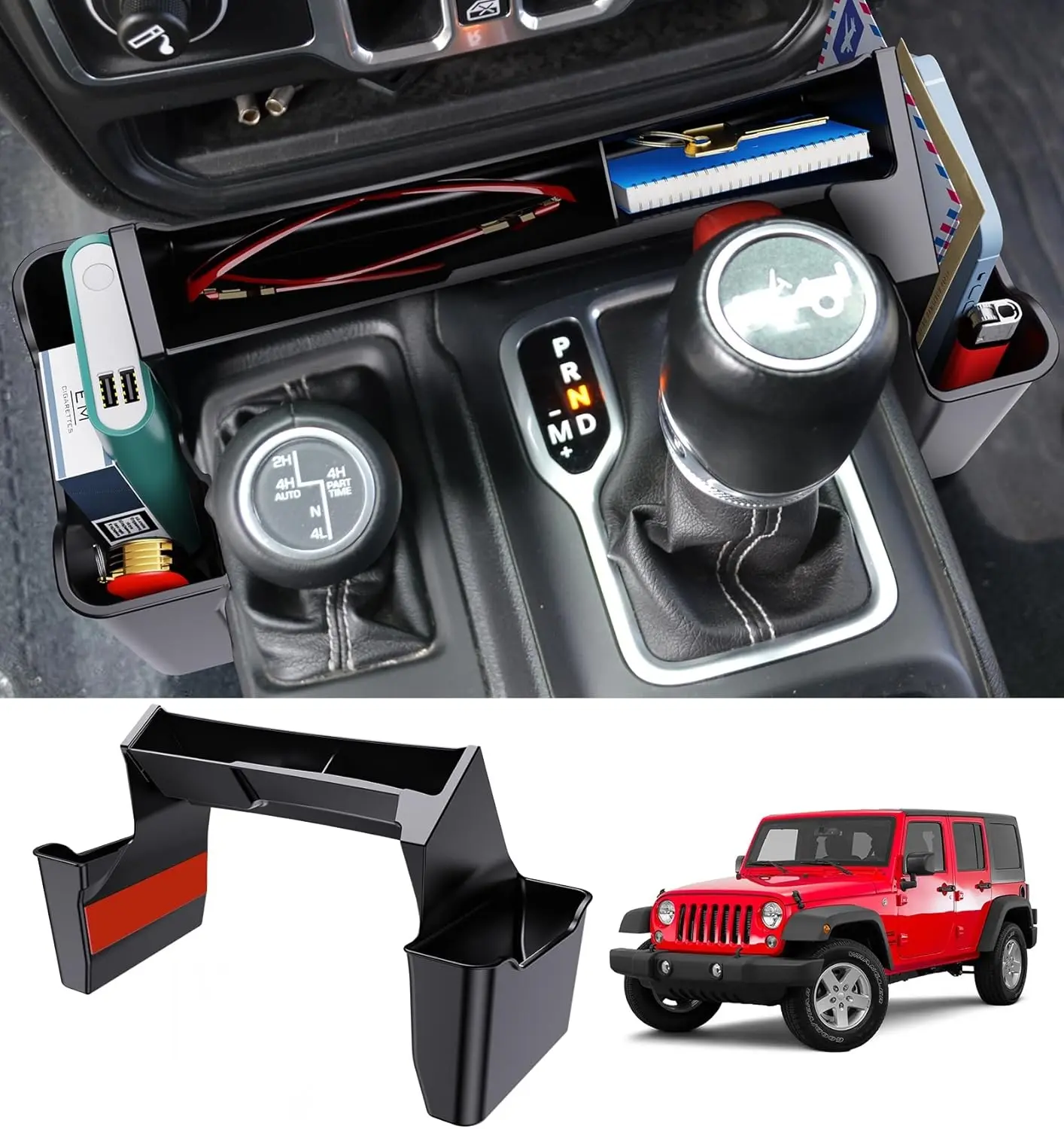 Jeep Wrangler JL JLU 4xe 2025-2018 & Gladiator JT 2020-2025 Center Console Side Tray Organizer Shifter Storage Box Interior Accessories for Enhanced Functionality, Car Console Organizer
