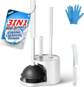 3 in 1 Toilet Brush and Plunger Set,Toilet Bowl Brush Plunger Set,Toilet Brush Plunger Combo,Cleaning Brush,Cleaning Supplies, Crevice Cleaning Brush, Bathroom Cleaning Tools, White