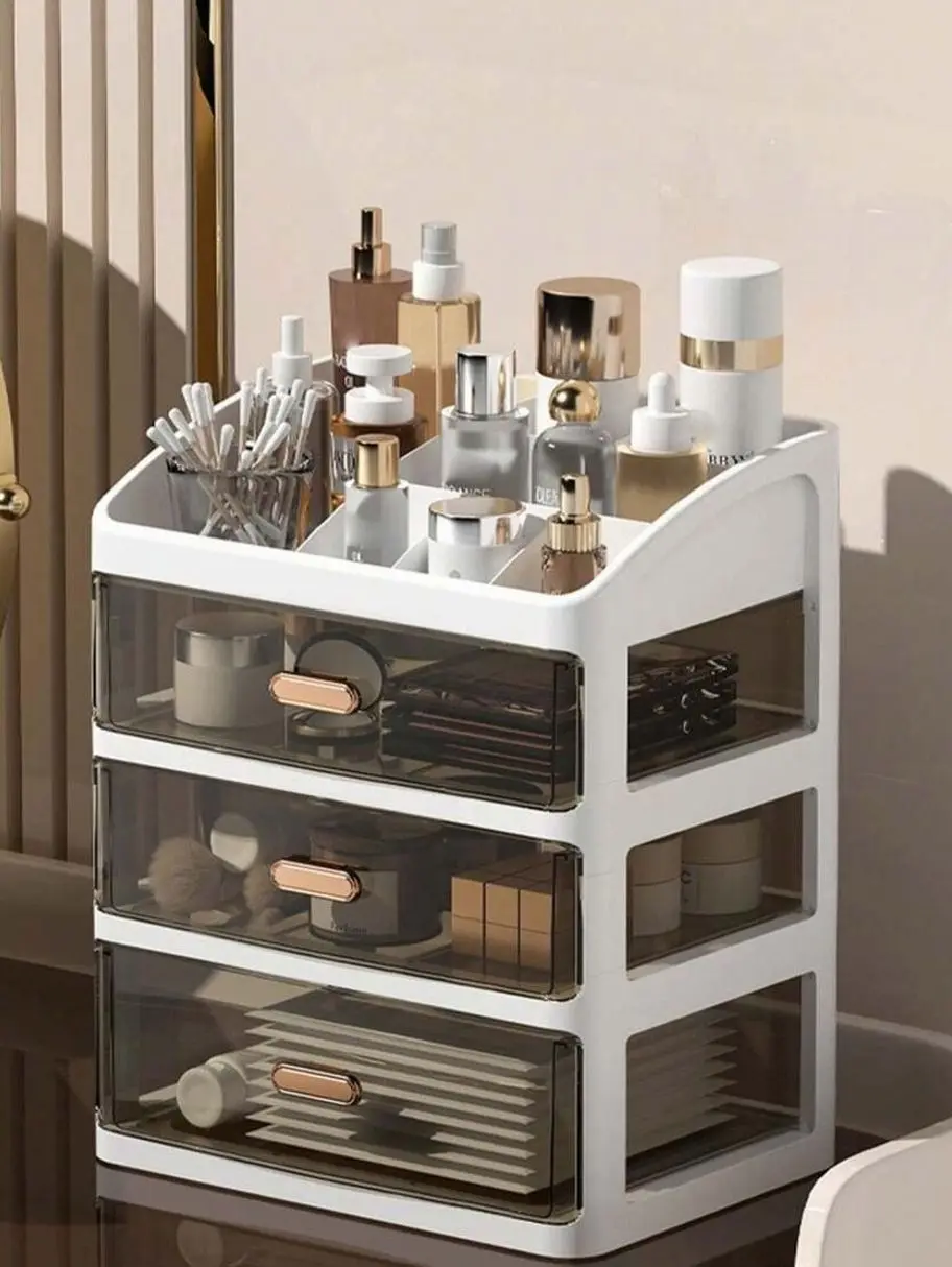 1pc Desktop Cosmetic Organizer Drawer Type Dust-Proof Storage Box For Skincare, Face Mask And Brushes. Can Be Used In Bathroom, Living Room
