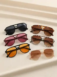 6 Pairs Fashionable Double Bridge Large Frame Classic Aviator Sunglasses Frames, Versatile Style for Casual Activities, Dates, Parties, Beach