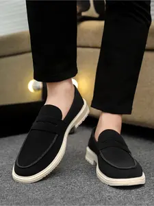Men's Penny Loafers, suede leather dress shoes, breathable low-top formal shoes with cushioned soles and lightweight construction, ideal for daily commuting and driving.