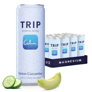 TRIP Lightly Sparkling Adaptogen Drink 12 Pack, Non Alcoholic Mocktail with Magnesium, Ashwagandha, Lion’s Mane & L-Theanine, No Added Sugar, Vegan Wellness Beverage, Melon Cucumber Flavor, 12 Oz Cans