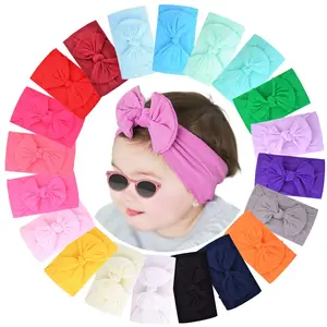 L-HDW058 20pcs Baby Girls Nylon Headbands Turban Hair Bows Hair Band Elastic Hair Accessories for Kids Toddlers Infants Newborn