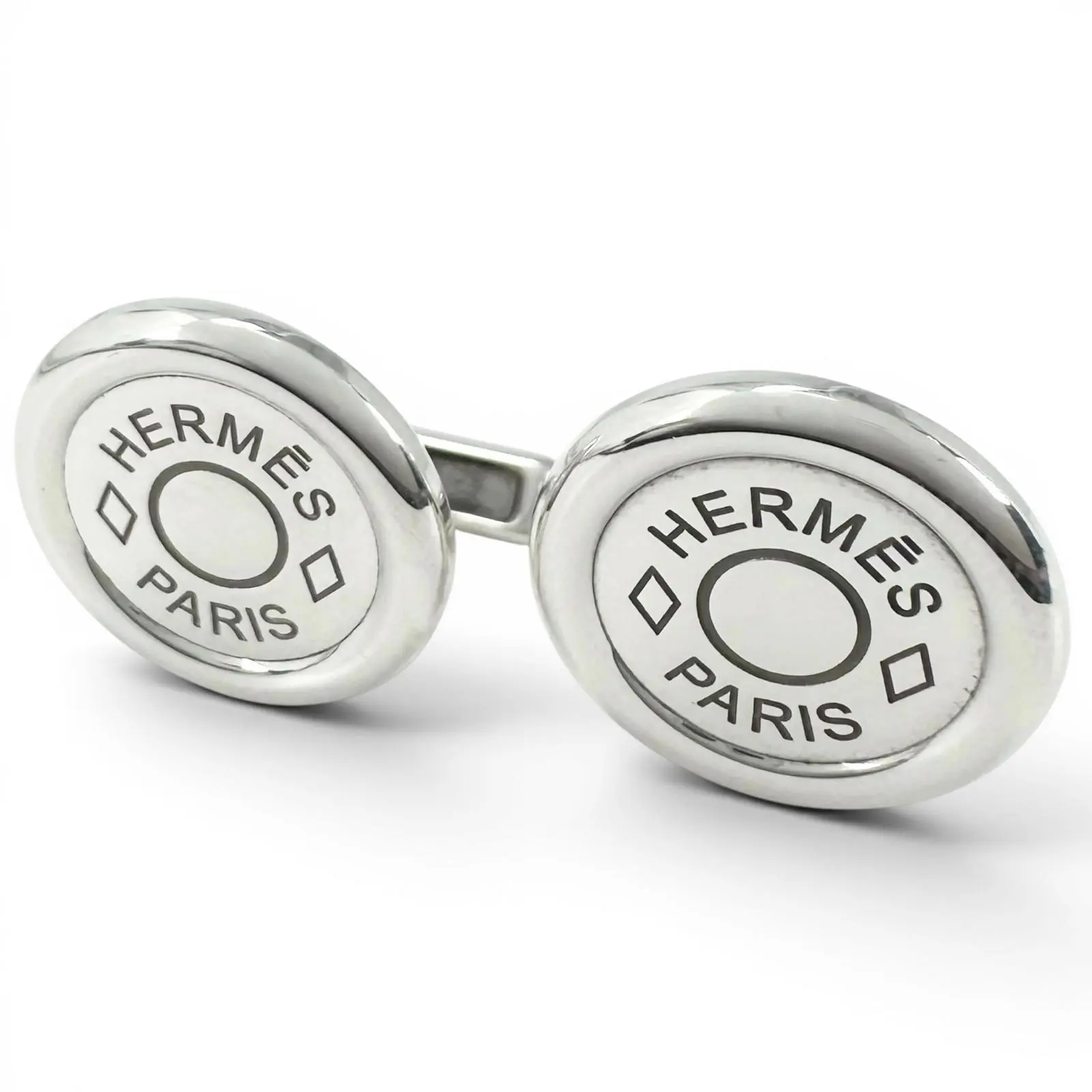 Pre-owned HERMÈS Sterling Silver 925 (Ag925) Small Leather Goods Hermes Round Cufflinks