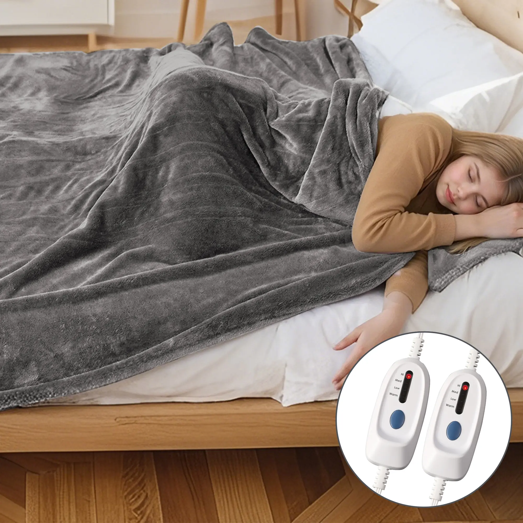 Heated Blanket Electric Throw Twin Full Queen Sizes Soft Flannel Electric Blanket with 1-10 Hour Auto-off Rapid Heating , 4 Heating Levels, Machine Washable