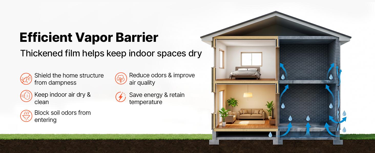 VEVOR 12 Mil Heavy-Duty Plastic Sheeting, 10'x100' Waterproof Tear-Resistant Polyethylene Roll, Painters' Drop Cloth Tarp, Crawlspace Vapor Barrier, Weed Control Solution, Black & White#BacktoSchool