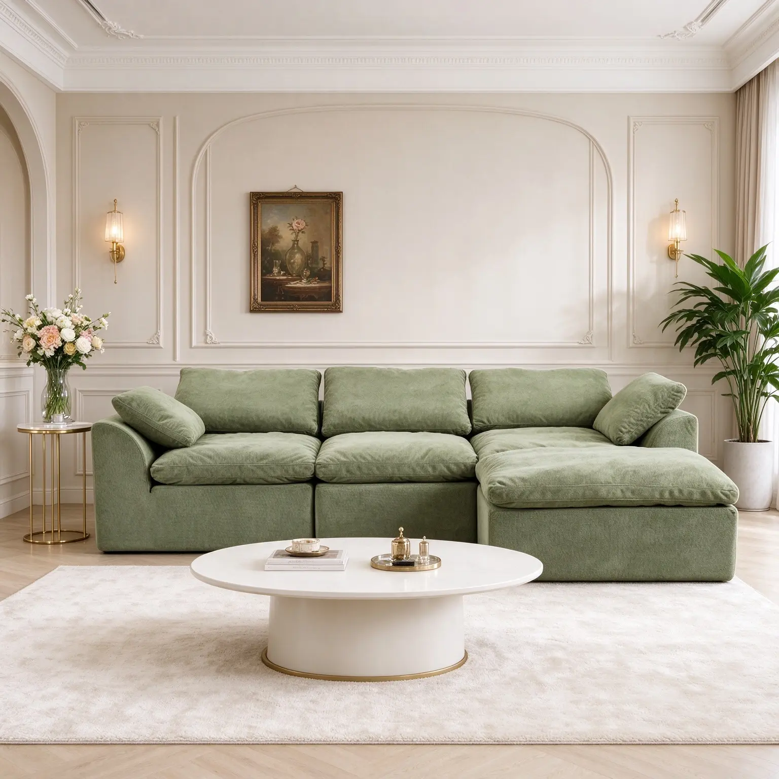 Modern L-shaped chenille cloud sofa set with memory foam padding for a deep seat feel, modular chaise lounge design, vacuum-compressed, no assembly required, suitable for living rooms, apartments, and home decor.