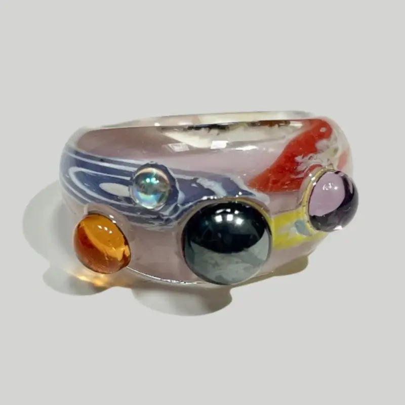 Colorful Artificial Crystal Geometric Ring, Beautiful Rings, Unisex Fashion Party Jewelry, Creative Holiday Accessory, Bold Personality Design
