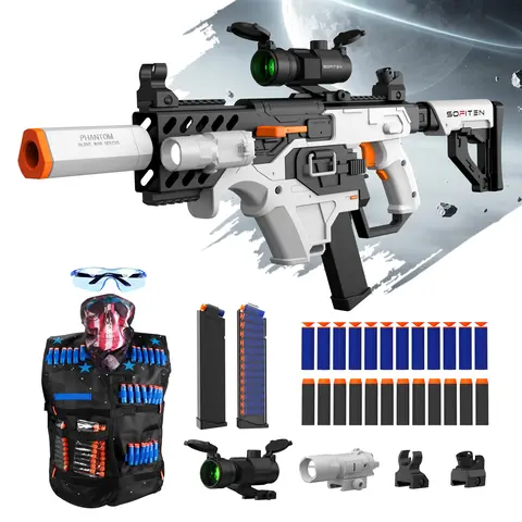 SOFITEN VIKTOR Automatic Sniper Rifle Toy Gun Set - Electric Foam Dart Blaster with Tactical Vest Kit, Scope, IR Flashlight, 120 Darts, Included Batteries, Outdoorfun Rechargeable, Sports Gift for 8+ Boys (Halloween, Birthday Kid Stuff for Boys)