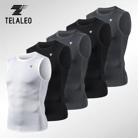 TELALEO 5-Pack Men's Tight Athletic Compression Sleeveless Base Layer Tops - Polyester Clothes for Men's Clothing, Basketball, Gym to Enhance Workout Experience,outdoorfun