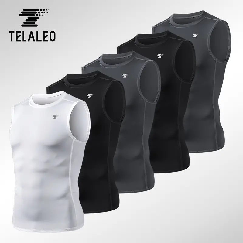 TELALEO 5-Pack Men's Tight Athletic Compression Sleeveless Base Layer Tops - Polyester Clothes for Men's Clothing, Basketball, Gym to Enhance Workout Experience,outdoorfun