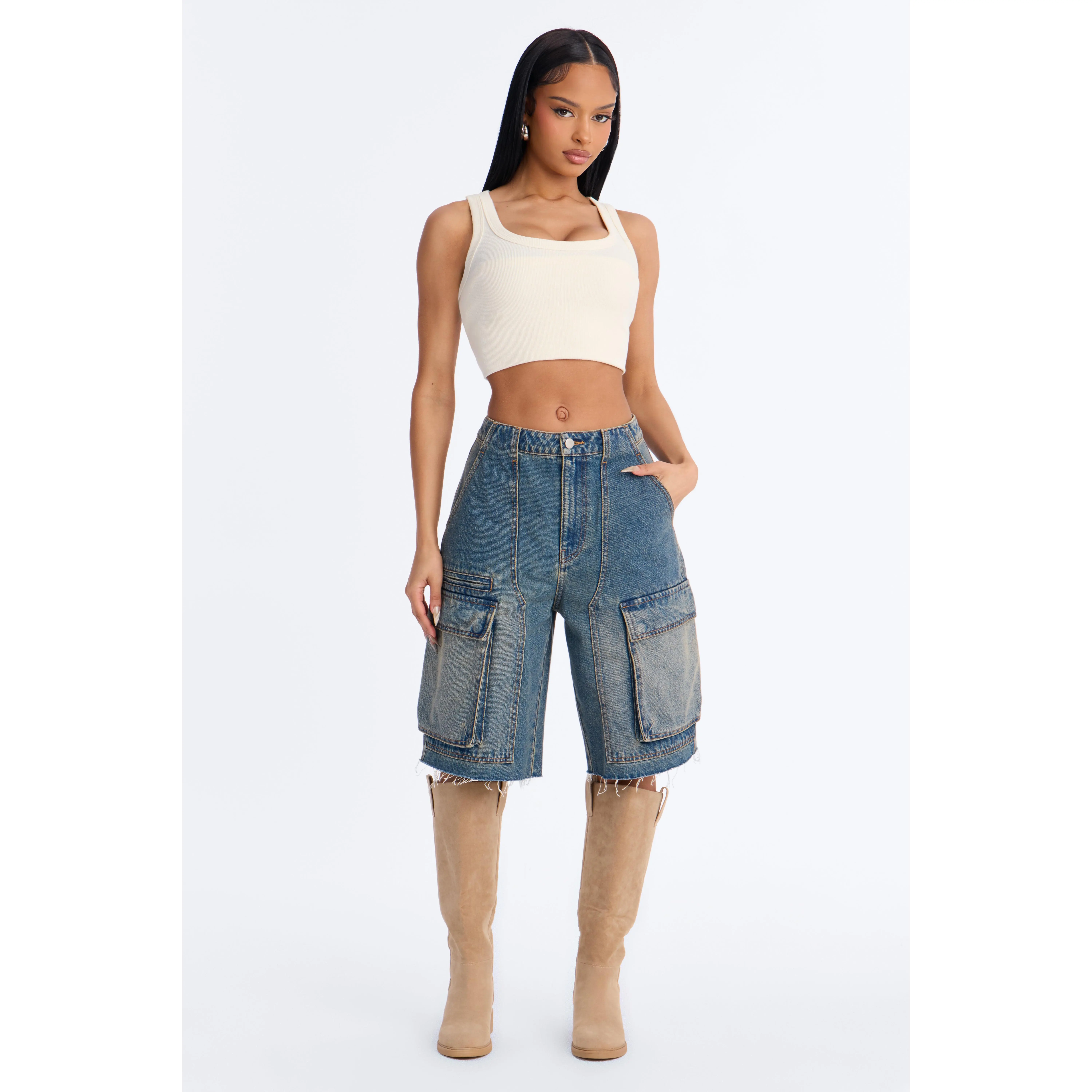 Parker Denim Cargo Jorts - Medium Wash