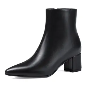 Women's Ankle Boots Pointed Toe Chunky Block Heel Short Boots for Women Low Heeled Booties Girl Footwear