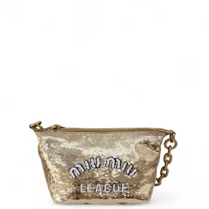 Pre-owned miu miu Leather Shoulder Bags Shoulder Bag Sequin Gold White (0429u0)