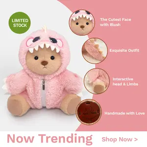 GETAHUG Interactive Teddy Bear Plush - Change Dino Outfit & Pose Arms Legs Perfect Gift for Boys Girls Soft Stuffed Animal Dinosaur Stuffed Animal Huggable Stuffed Animal 12" Standing Height