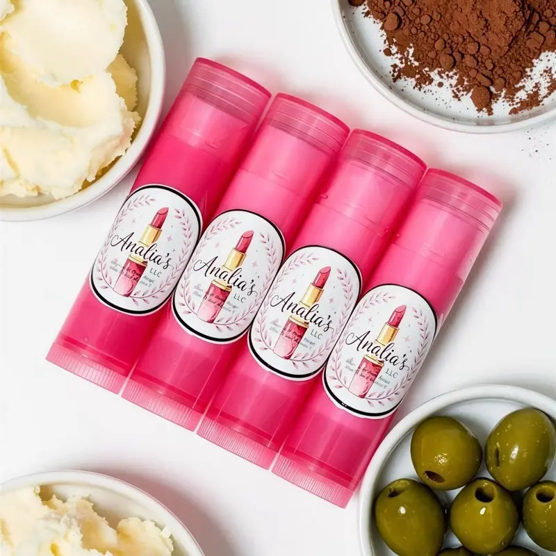 Analia's LLC 4 Moisturizing Lip Balms with Karite Butter Cocoa Butter Olive Oil & Vitamin E Natural Light Pink Color Hydrating Ingredients