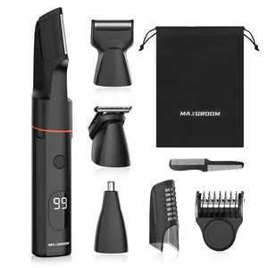 MAXGROOM 6-in-1 Electric Body Hair Trimmer for Men Waterproof Wet Dry Grooming Kit Type-C Rechargeable Razor with 4 Detachable Heads for Full Body Grooming