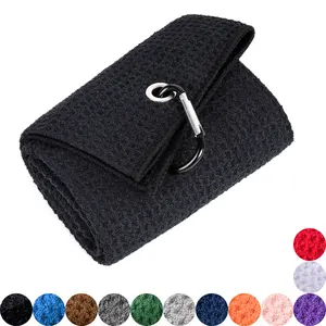 Tri-fold Golf Towel | Premium Microfiber Fabric | Waffle Pattern | with Heavy Duty Carabiner Clip | Golf Towel for Men and Women