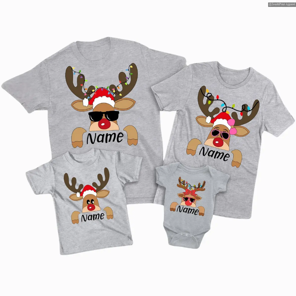 Reindeer Family Christmas Shirt, Personalized Christmas Family, Funny Christmas Tee, Matching Family Name, Custom Tee Anime Inspired Tee