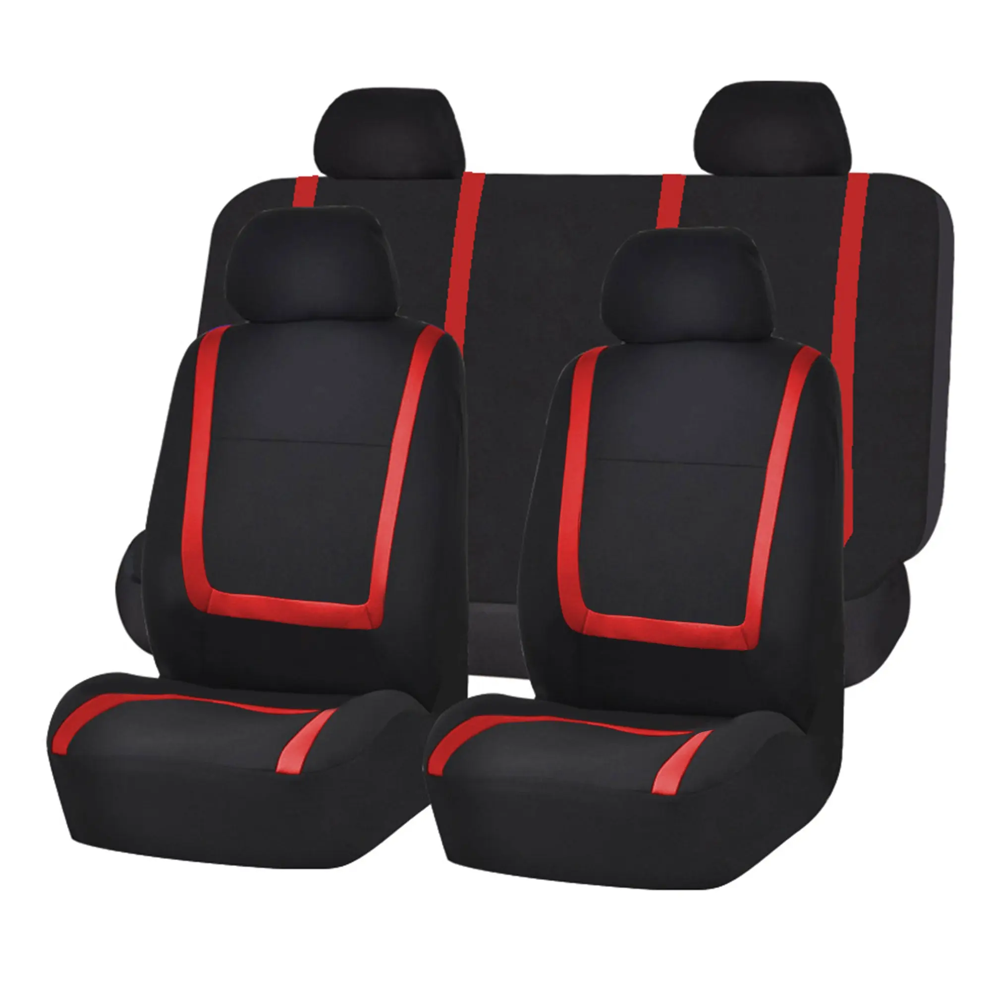 Unique Flat Polyester Full Set Car Seat Covers, Car Seat Protector with Washable Fabric, Foam Padding, Removable Headrest, Easy Installation, Red, Car Seat Cover
