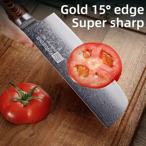 FINDKING 7 Inch Nakiri Knife, Japanese Style Knife, 67 Layers Damascus Steel Blade, Razor-Sharp Blade,Environmental Pakka Wood Handle Kitchen Knives,Wooden Grip,Chopping Cutting Slicing Dicing for Fish Meat Vegetable Fruit Kitchenware Meatcleaverset