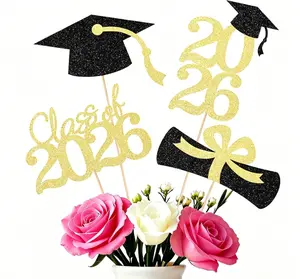16PCS Class of 2026 Graduation Centerpieces Sticks, 2026 Graduation Party Decorations for Table Centerpieces Flower Vase Cake Topper