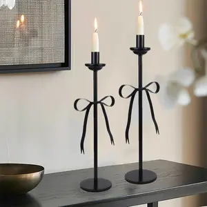 Elegant Candle Holders for Weddings 2pcs Set Elegant Black Bow Taper Candle Holders - Perfect for Weddings, Housewarmings & Holiday Decor Handcrafted Quality Ornaments