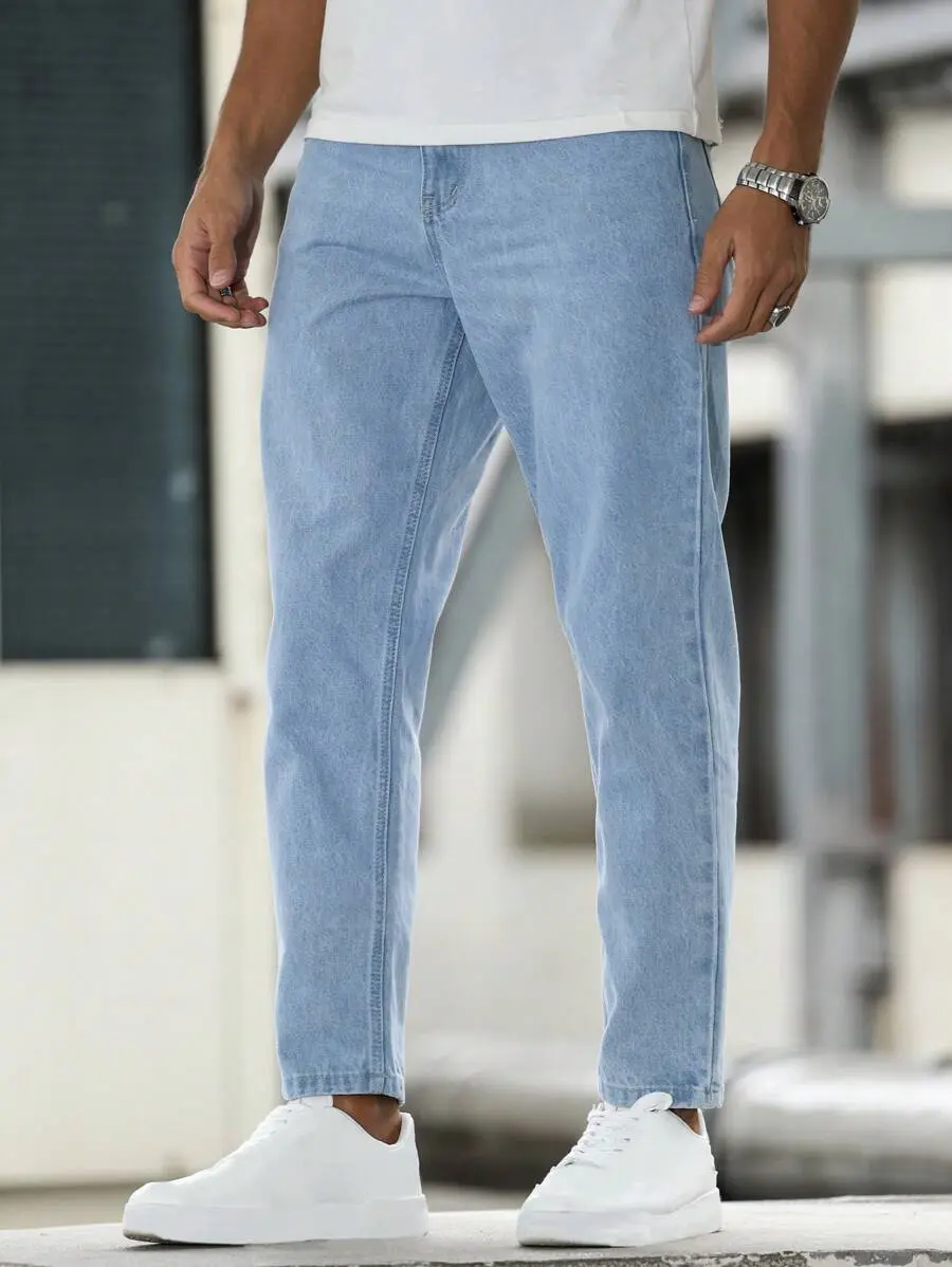QuarKem Men's Casual Washed Minimalist Tapered Denim Jeans
