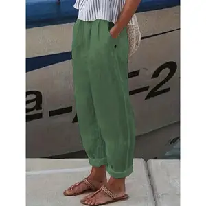Extra Large Basic Pants, Women's Extra Large Flat Corner Elastic Button Decorative Casual Pants