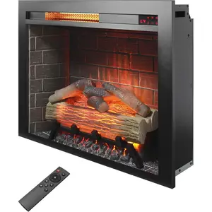 28" Electric Fireplace Insert with Fire Crackling Sound, Adjustable Flame & Thermostat, Fireplace Heater with Remote, Timer, Hardwired/Plug-in, 1500W, Black