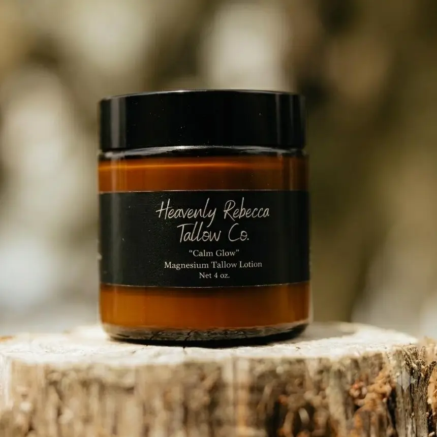 “Calm Glow” Magnesium Tallow Lotion-4oz Amber Glass Jar