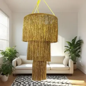 Iridescent Foil Fringe Tinsel Chandelier - Metallic Golden-Plated Party Disco Ball Decor for Bachelorette Parties, Photo Booths, Birthdays, and Celebrations, Festive Event Accessory, Celebration Decoration, Shimmering Effect, Durable Party Ornaments