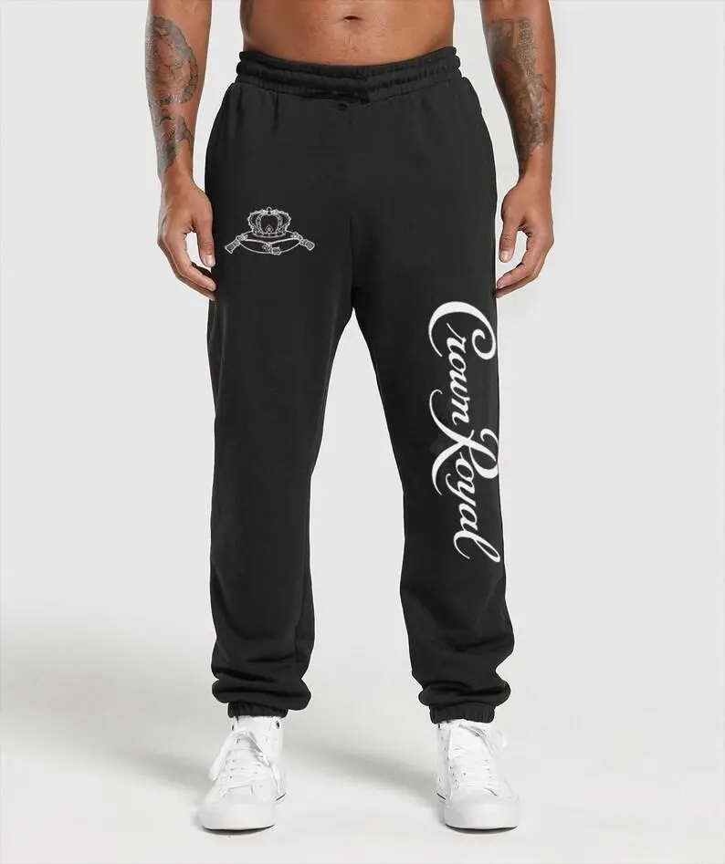 Royal Script Graphic Sweatpants, Vintage Inspired Side Print Pants, Bold Lettering Streetwear Bottoms, Retro Unisex Lounge Sweatpants