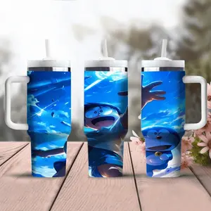 1pc 40oz Doraemon water bottle, stainless steel insulated water cup, portable travel cup, outdoor cup, accompanying cup with handle, thermos cup, cup set-Christmas Valentine's Day gift for Mother's Day, suitable for gift giving