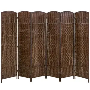 4/6/8-Panel Room Divider Privacy Screen Handwork Wood Mesh Woven Design Room Divider Wall with Diamond Weave Fiber Design for Living Room Bedroom