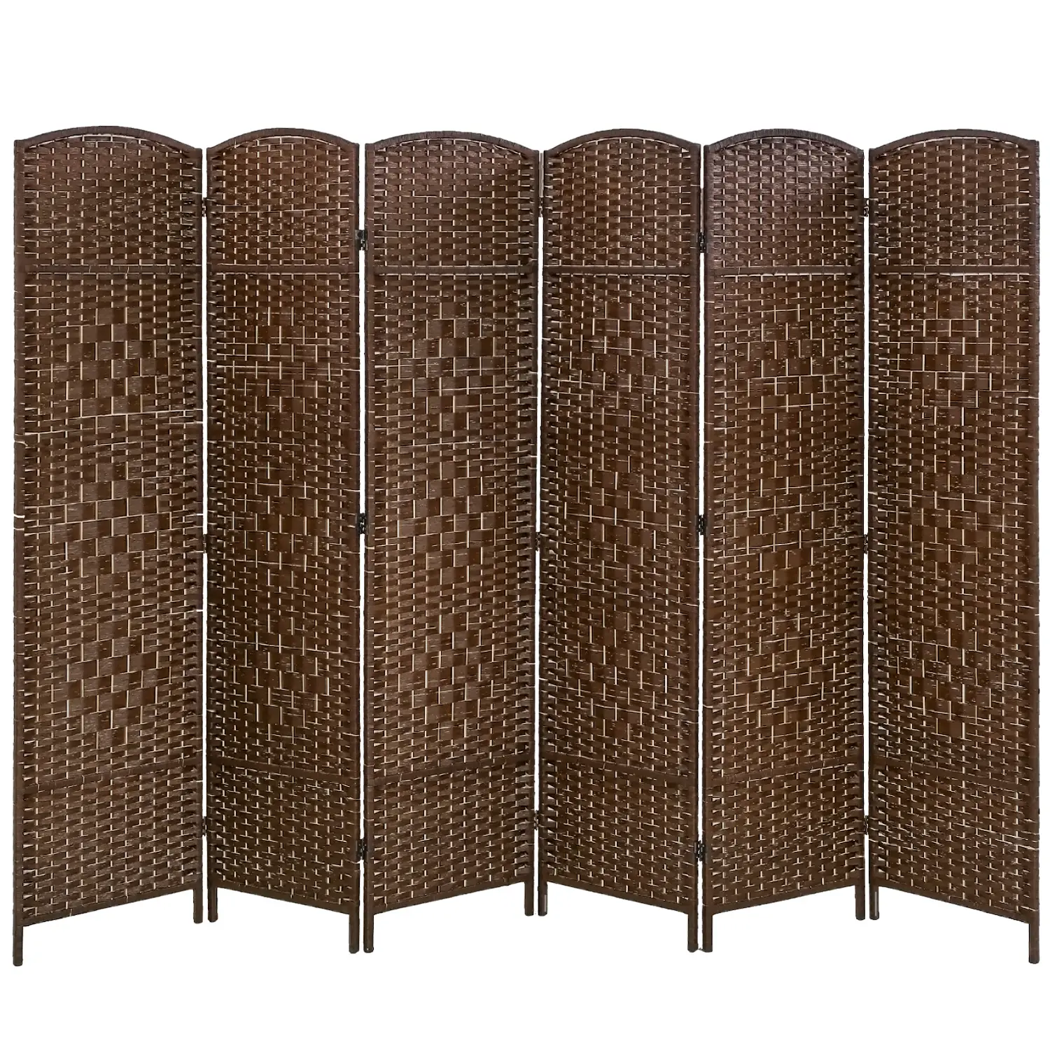 4/6-Panel Room Divider Privacy Screen Handwork Wood Mesh Woven Design Room Divider Wall with Diamond Weave Fiber Design for Living Room Bedroom