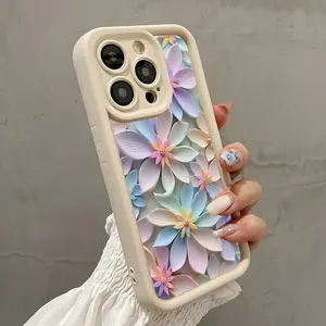 Fully covered anti-fall mobile phone case suitable for IPHONE 16 PRO MAX PLUS case/15/14/13/12/11 PRO MAX case.3D flower color printing