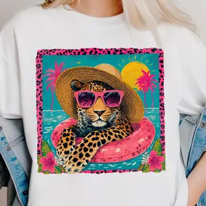 [Sale off up to 65%][Free Ship] Preppy Summer Sweatshirt Coquette Summer Sweatshirt Girly Beach Tee Retro Leopard Shirt