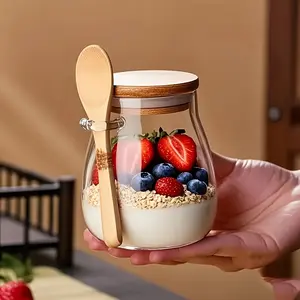 11.96oz Glass Cup, Overnight Oats Container, Mason Jar Salad Bowl, Meal Prep Container with Lid Spoon, Glass Jar for Chia Seeds Pudding Yogurt, Airtight Food Storage